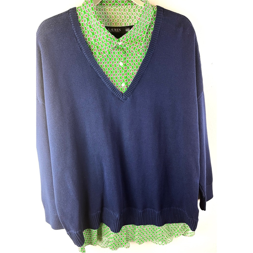 Lauren Ralph Lauren Black Label Womens layered V-Neck Sweater size XXL NWT Plus